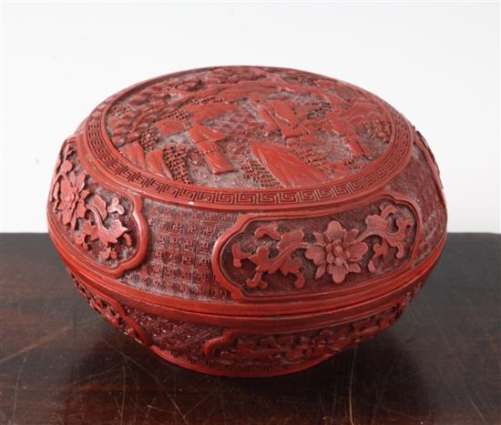 A Chinese cinnabar lacquer circular box and cover, 19th century, diameter 15.5cm